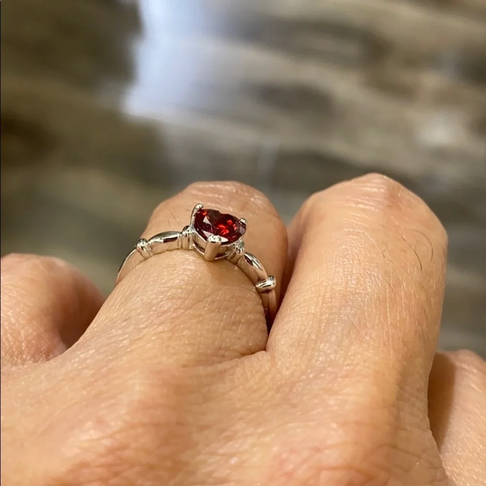 New Pink, Clear or Red Ruby Heart CZ stone Engagement Ring sizes 3 4 5 6 7 8